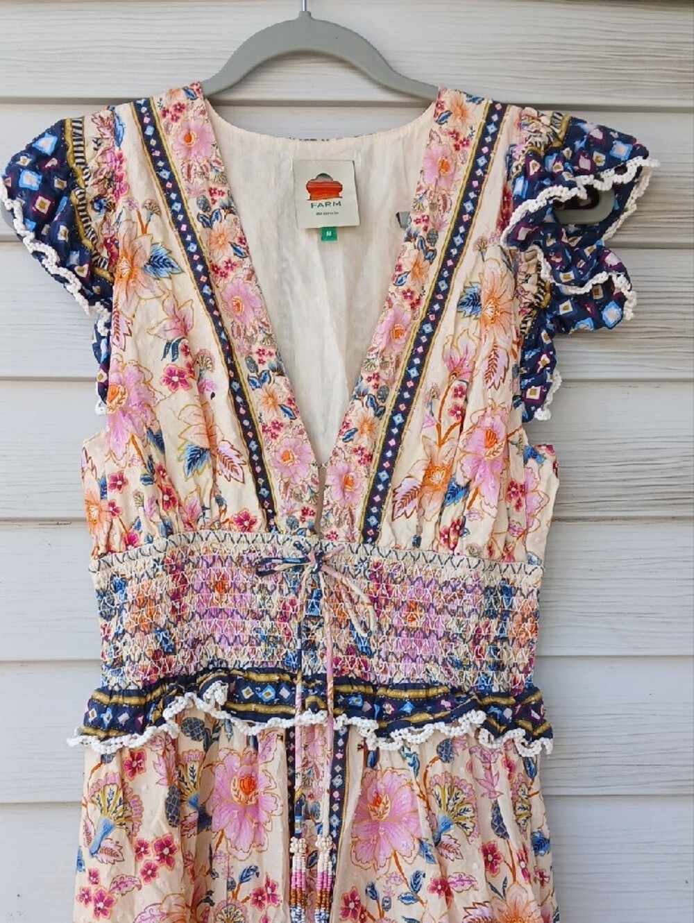 FARM Rio Cream Floral Maxi Dress with Navy Border, 100% Cotton - Picture 8 of 12